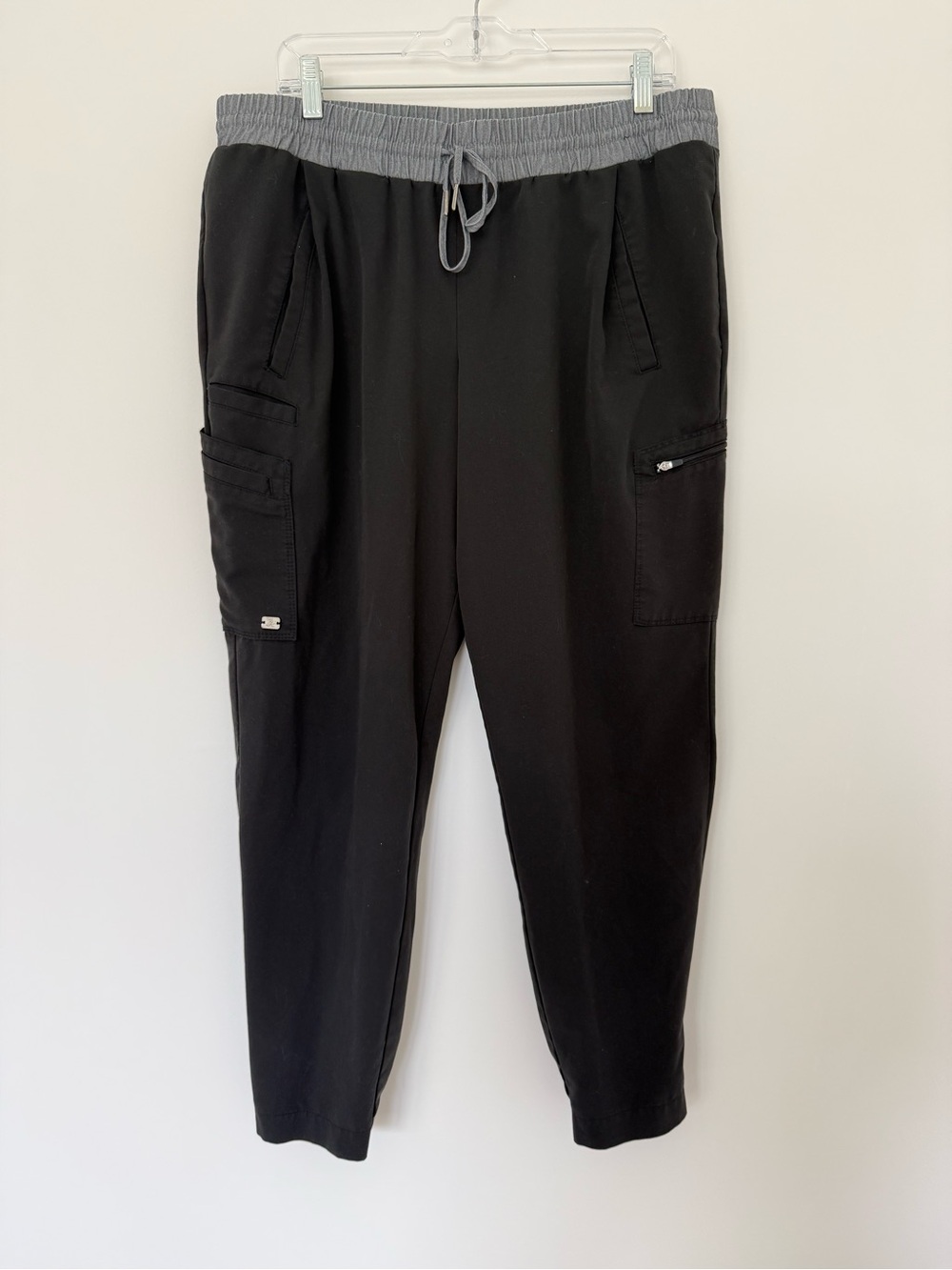 Grey's Anatomy Black Cargo Jogger Scrubs with Gray Waistband